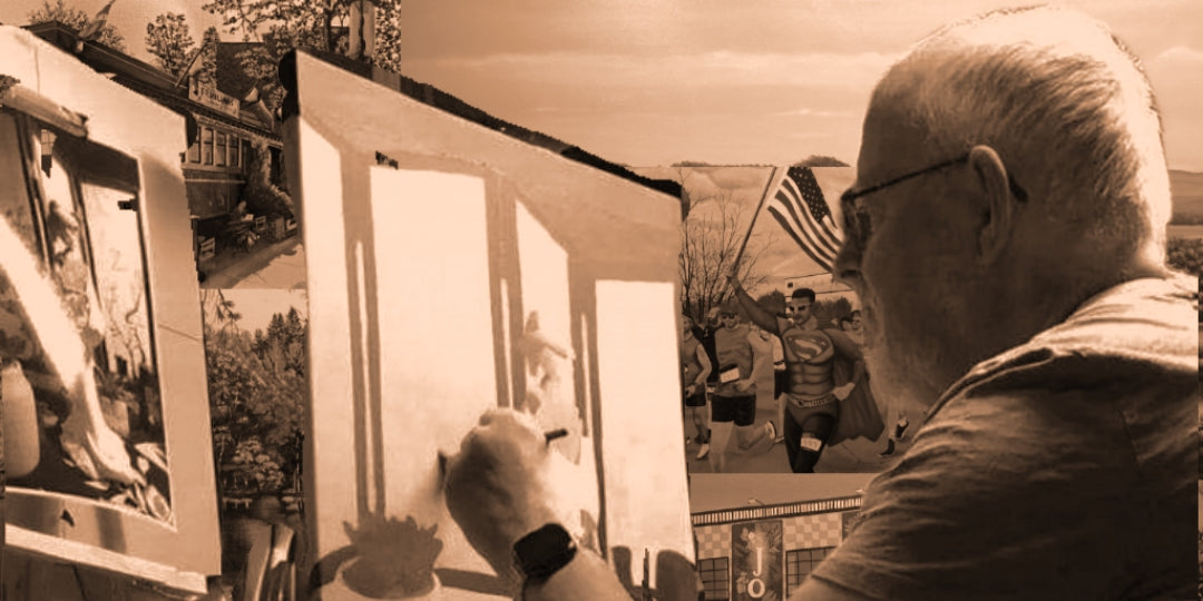 Artist Harold Dumas at work at his easel