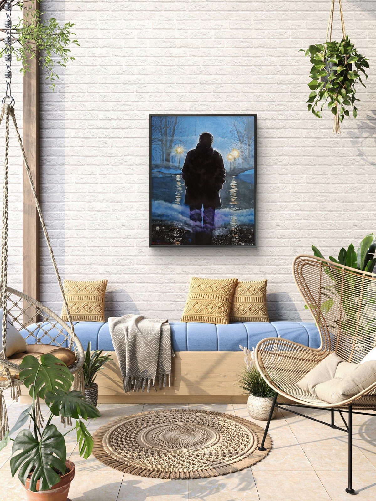 Second of a Five Painting Narrative: The Fog Between Us;
Title: "His Search"