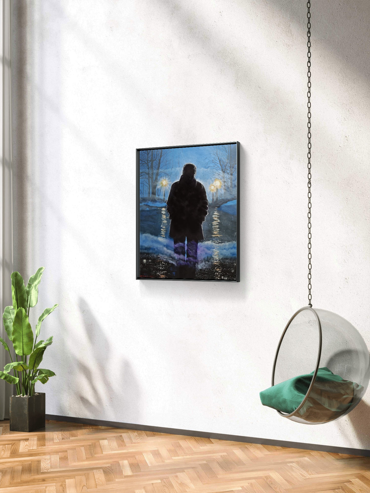 Second of a Five Painting Narrative: The Fog Between Us;
Title: "His Search"