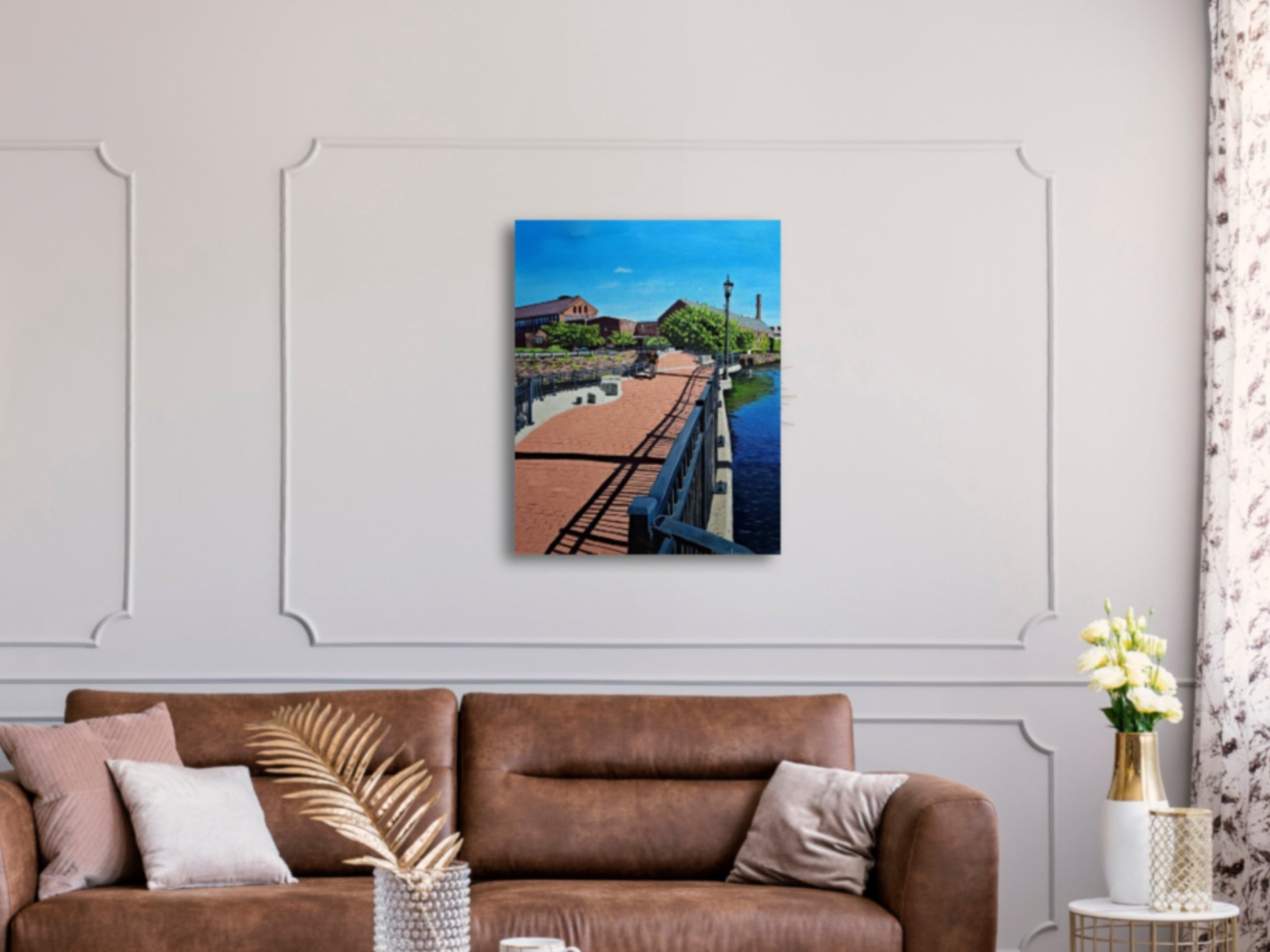 Holyoke canal number 2 the walkway painting placed on room wall