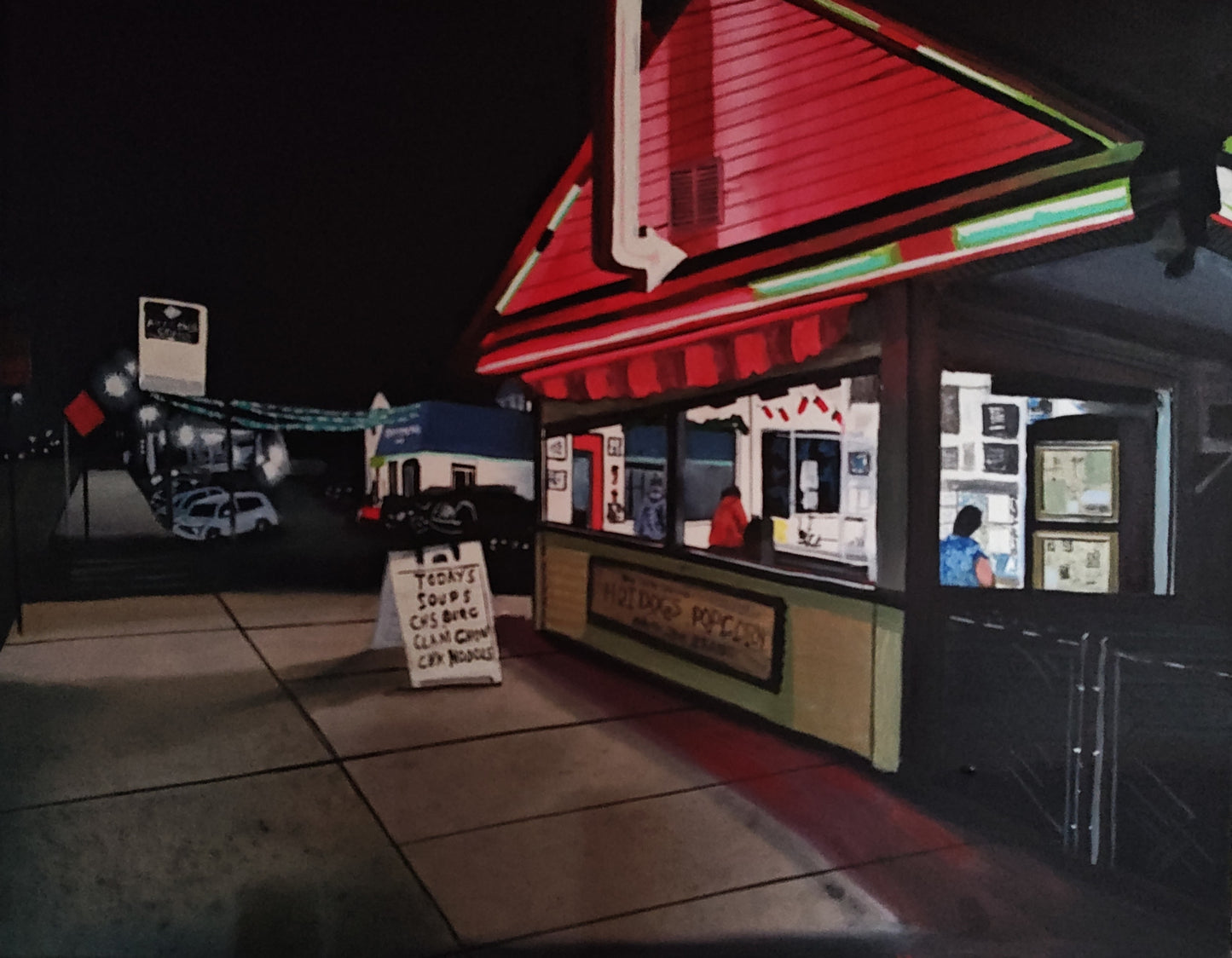 Late Night at Nick's Nest oil painting on a 20 x 6 inch canvas framed