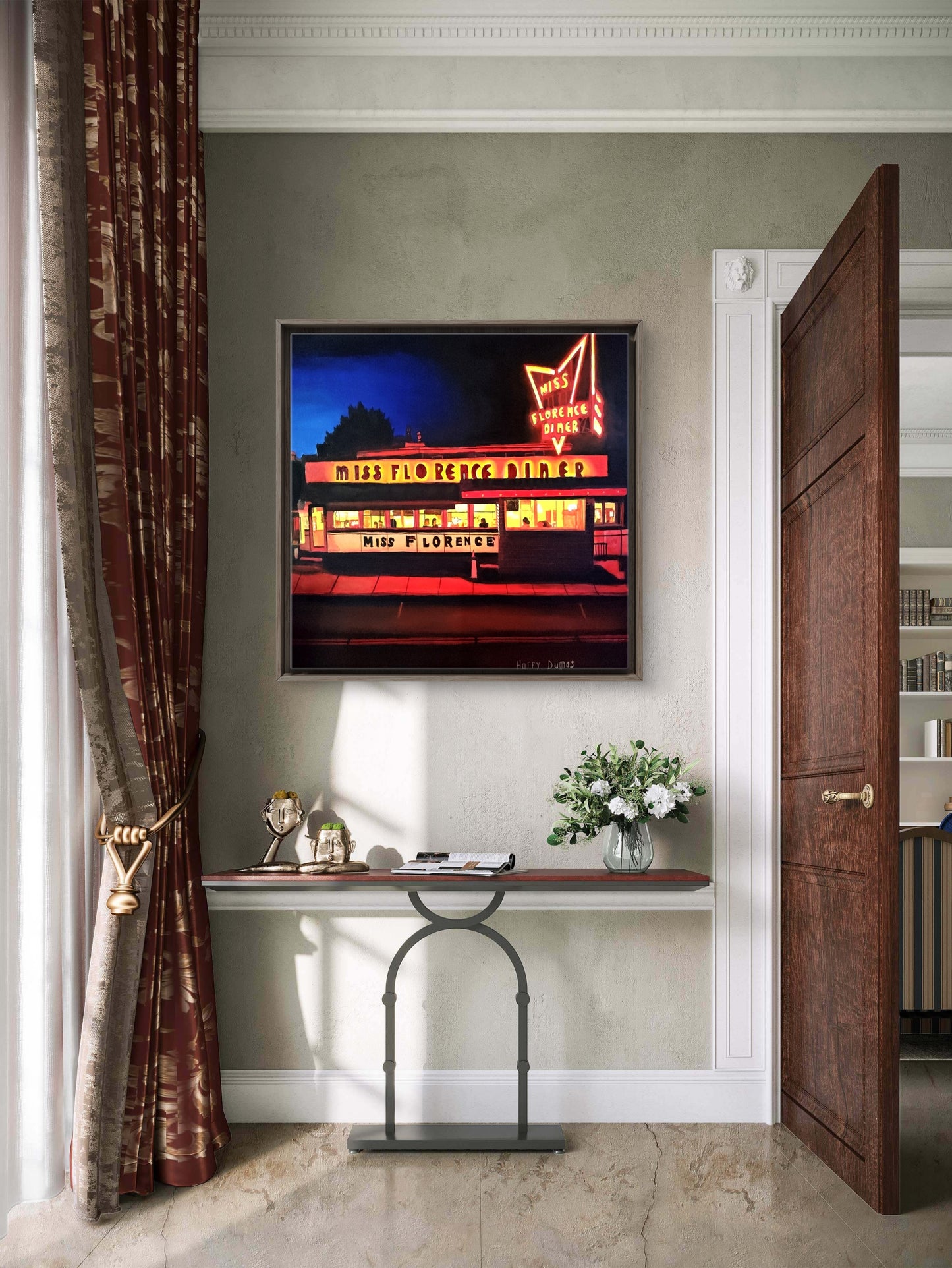 Miss Florence Diner in the Evening painting in hall hanging