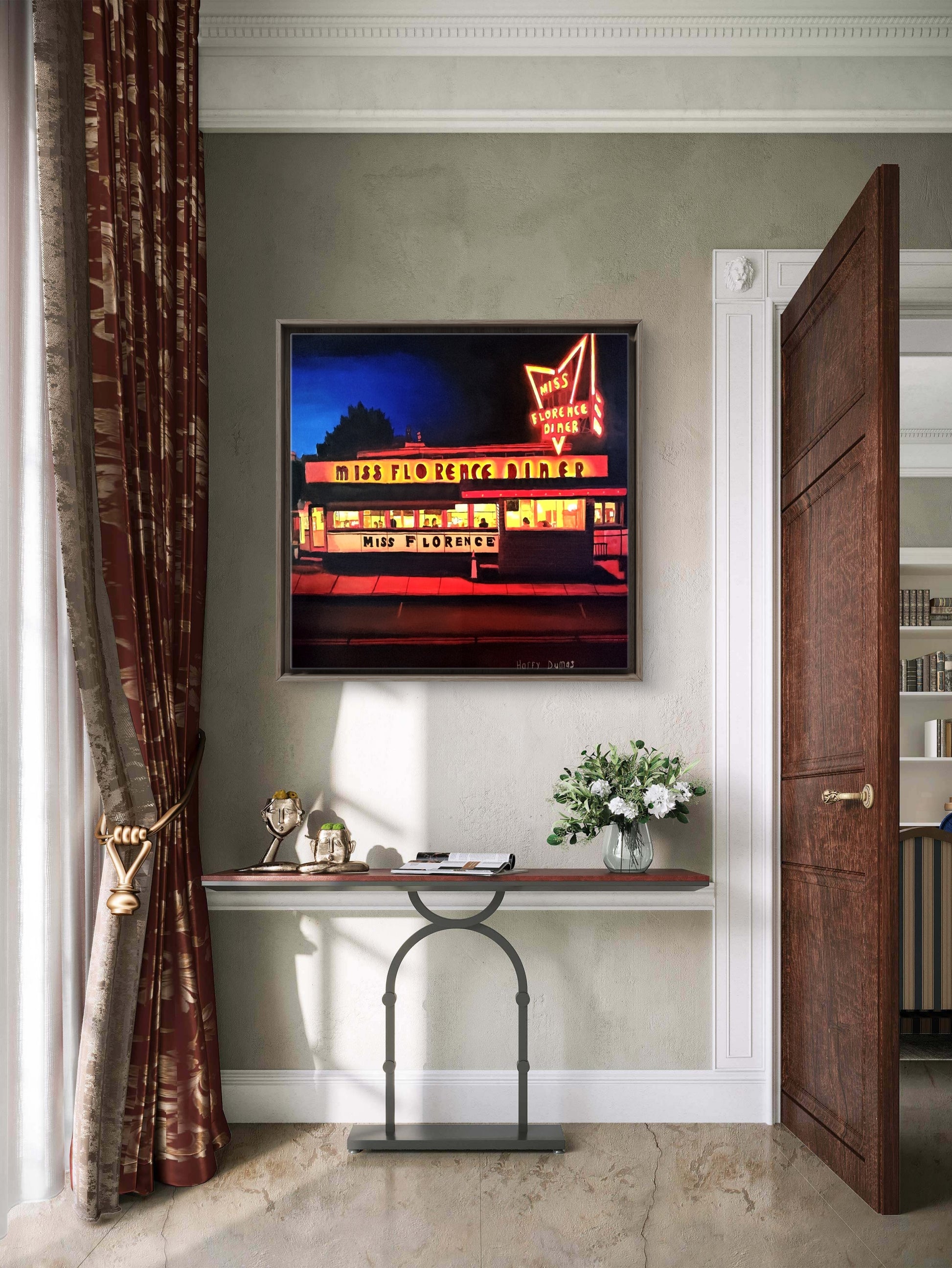 Miss Florence Diner in the Evening painting in hall hanging