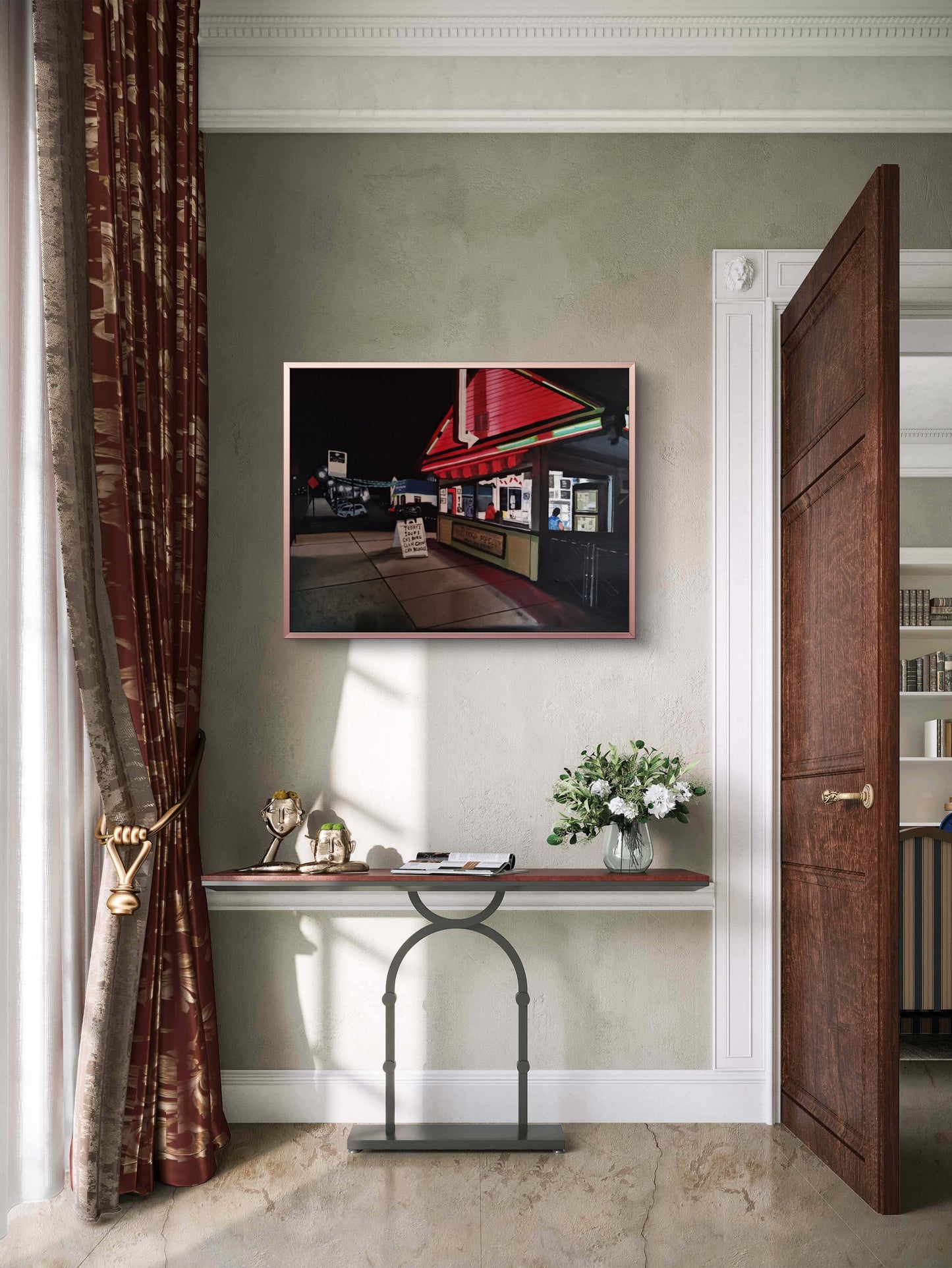 Late Night at Nick's Nest oil painting hanging on wall in room 2