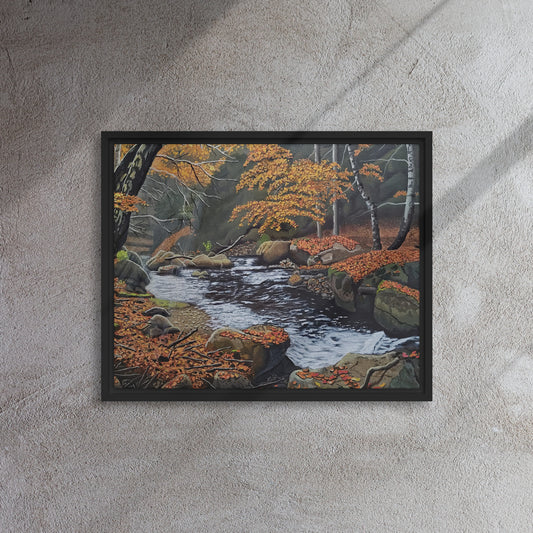 Woodland Fall Stream Framed Canvas Print 1
