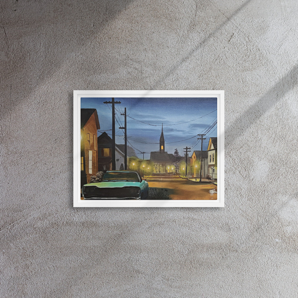 Dusk on Main Street Framed Canvas Print