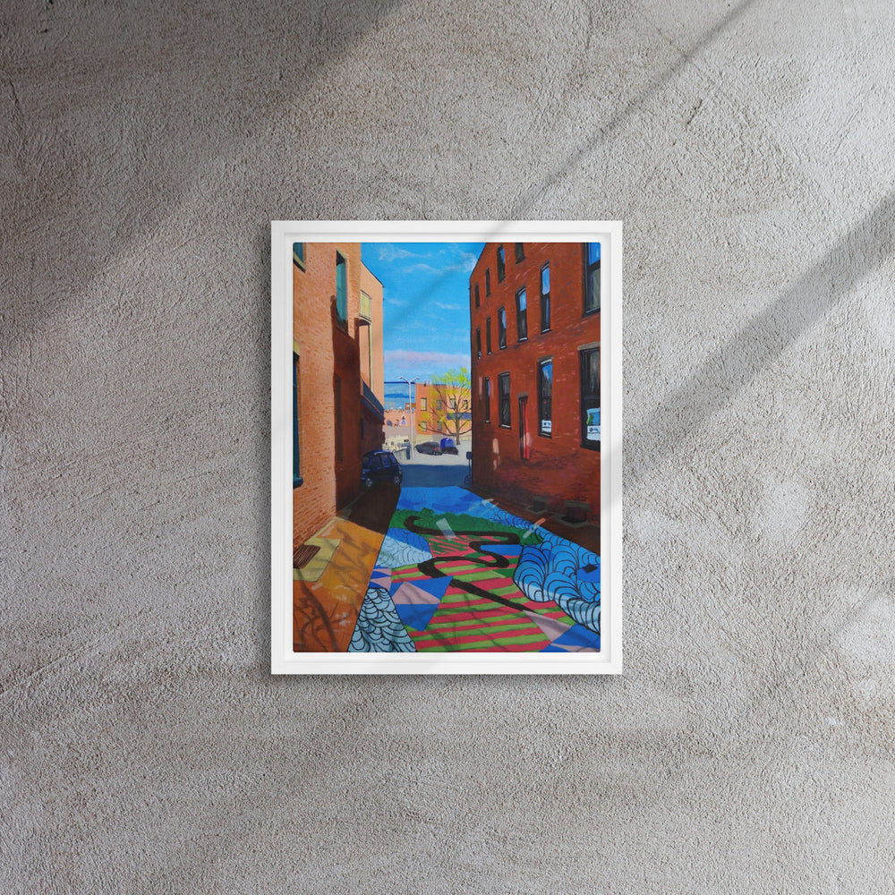 Cracker Barrel Alley Framed Canvas Print