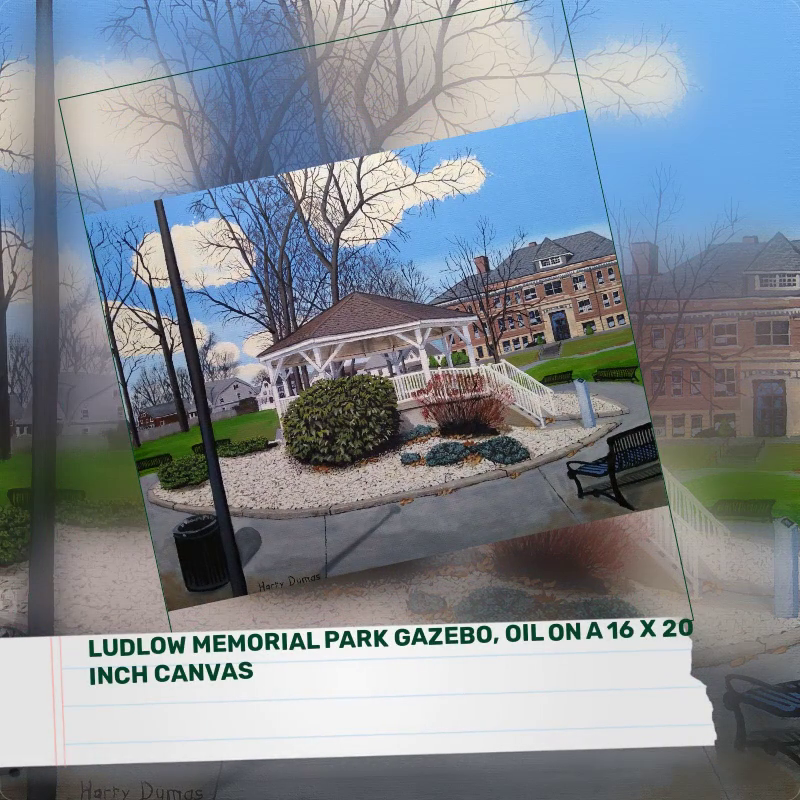 Ludlow Memorial Park Gazebo, oil on a 16 x 20 inch canvas by@Outfy